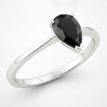 7 Carat Pear Black Diamond Solitaire Ring Natural 14K White Gold
