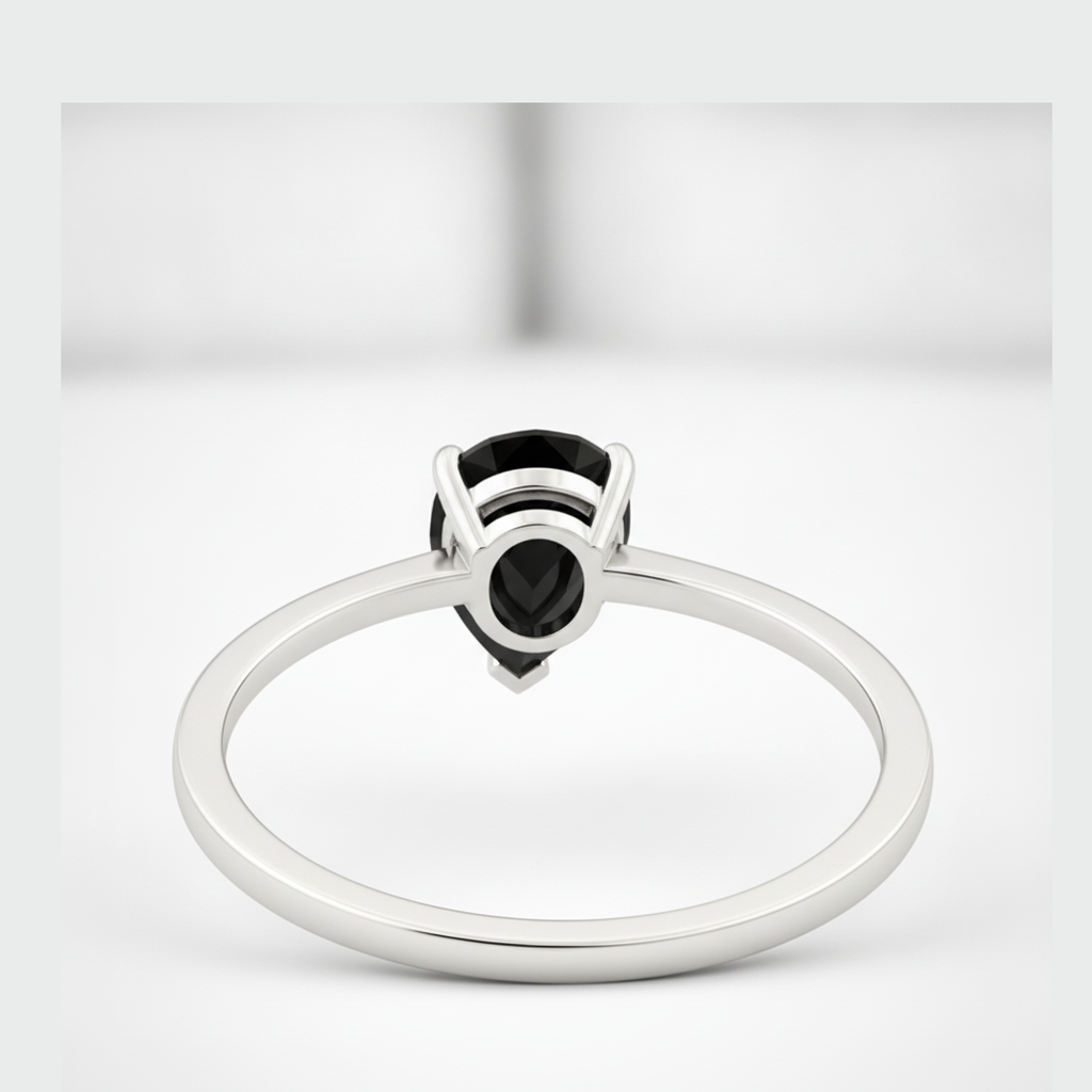 7 Carat Pear Black Diamond Solitaire Ring Natural 14K White Gold