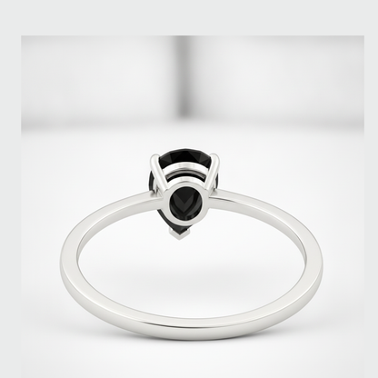 7 Carat Pear Black Diamond Solitaire Ring Natural 14K White Gold