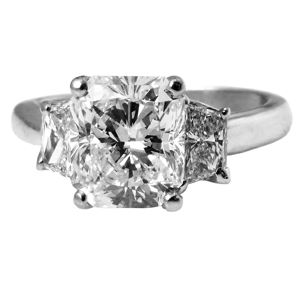 7 Carats Radiant & Trapezoid Diamond Three Stone Ring