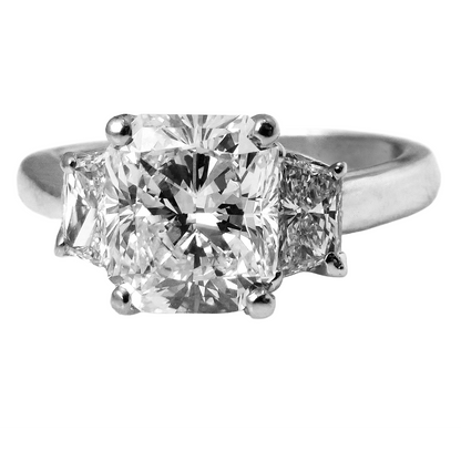7 Carats Radiant & Trapezoid Diamond Three Stone Ring