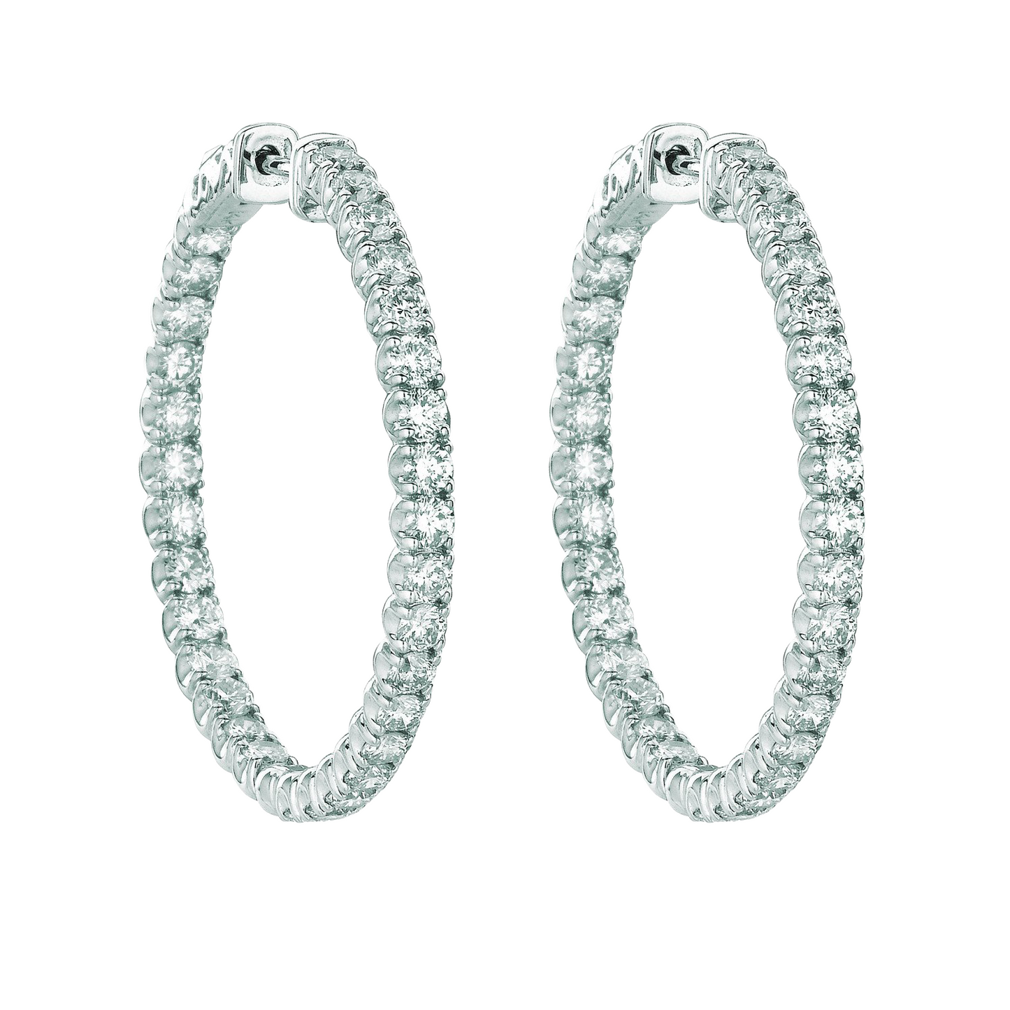Hoop Earrings/Patented Snap Lock 4.50 Carats 14K White Natural Earth Mined Diamond