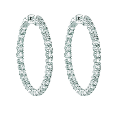 Hoop Earrings/Patented Snap Lock 4.50 Carats 14K White Natural Earth Mined Diamond