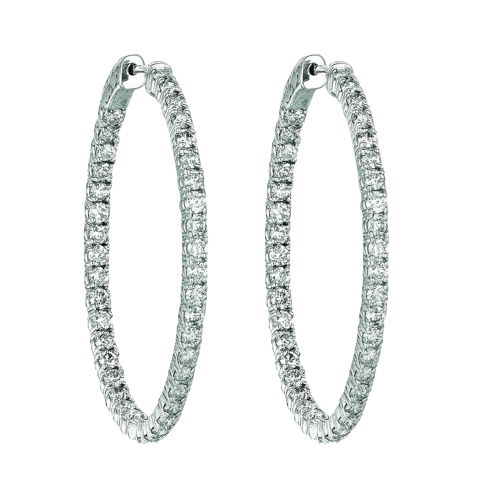 7 Pointer Oval Shape Hoop Earrings 5.46 Carats 14K White Natural Earth Mined Diamond