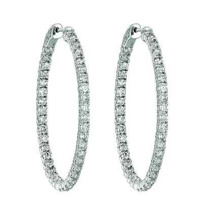 7 Pointer Oval Shape Hoop Earrings 5.46 Carats 14K White Natural Earth Mined Diamond