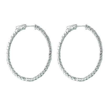 7 Pointer Oval Shape Hoop Earrings 5.46 Carats 14K White Natural Earth Mined Diamond