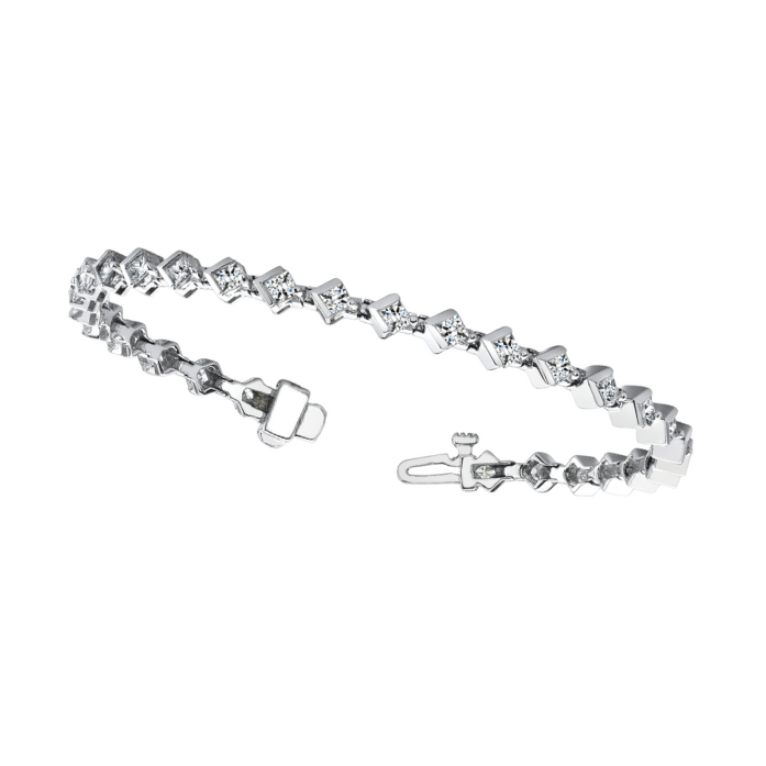 7.25 Ct Princess Cut Half Lab Grown Diamond Link Bracelet White Gold Jewelry