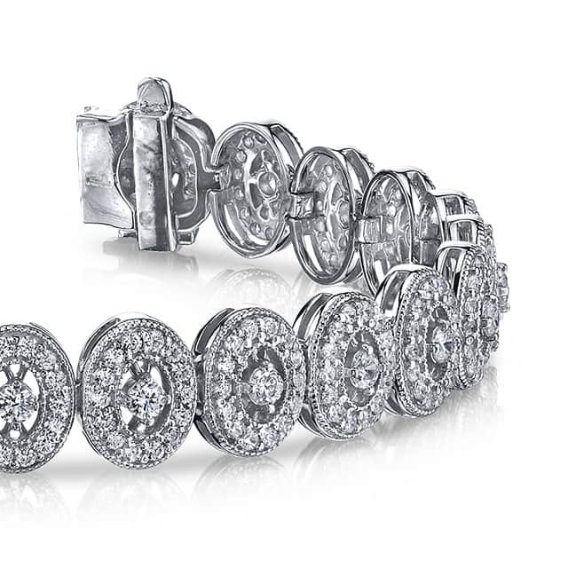 7.65 Carats Round Natural Earth Mined Diamond Link Vintage Style Bracelet Gold White 14K