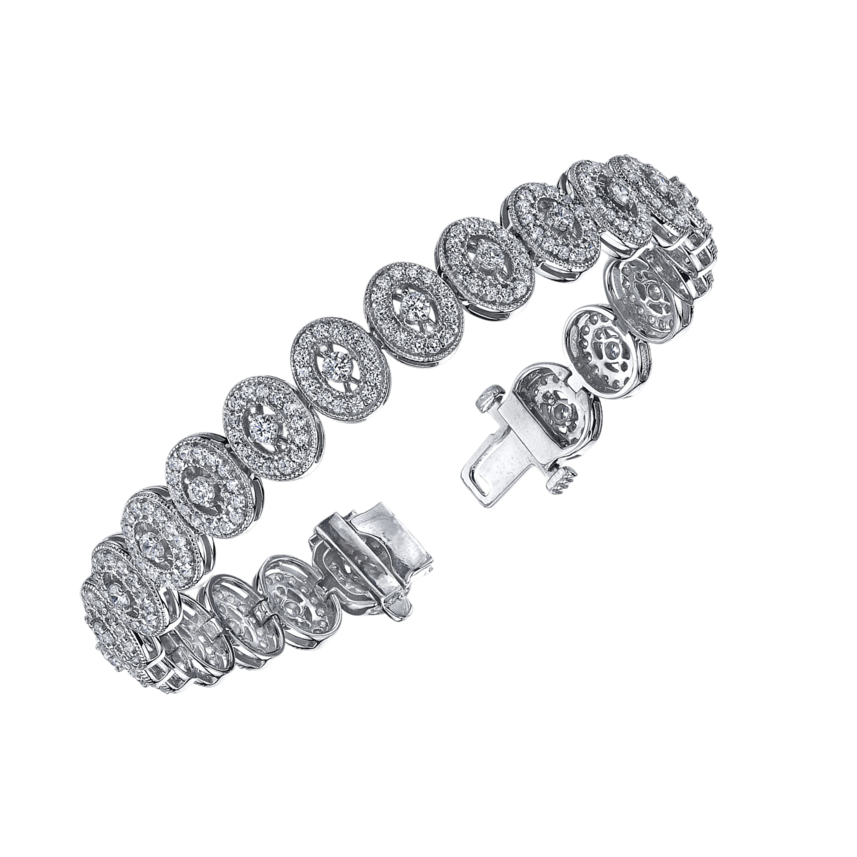 7.65 Carats Round Natural Earth Mined Diamond Link Vintage Style Bracelet Gold White 14K