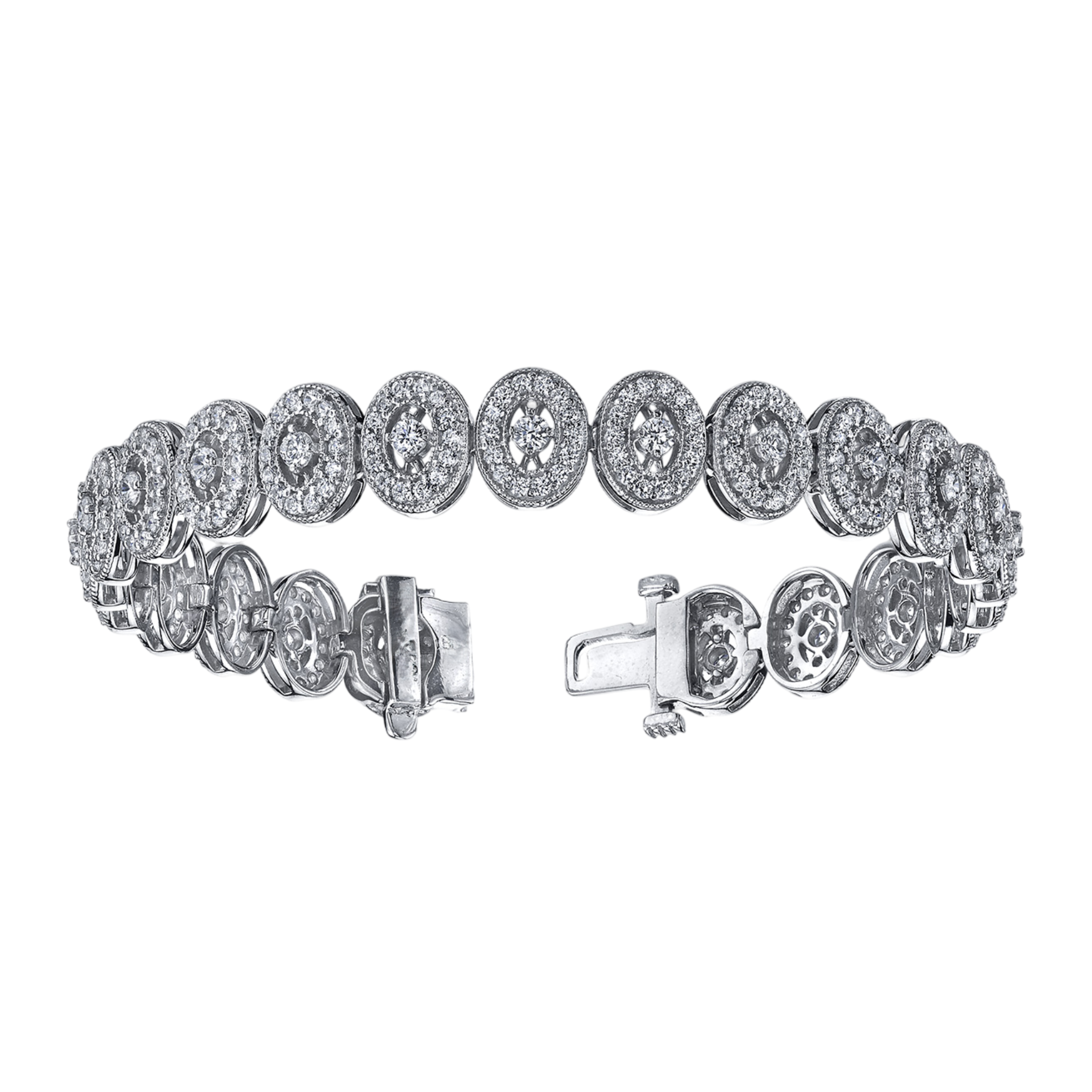 7.65 Carats Round Natural Earth Mined Diamond Link Vintage Style Bracelet Gold White 14K