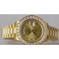 7 Carat Diamond Bezel Rolex Day Date Ii Mens Watch Presidental Yellow