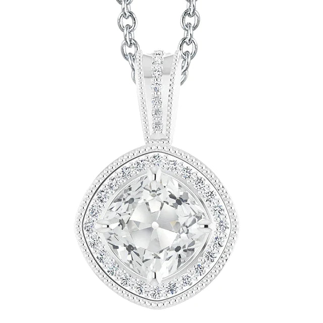 7 Carat Diamond Halo Pendant Milgrain