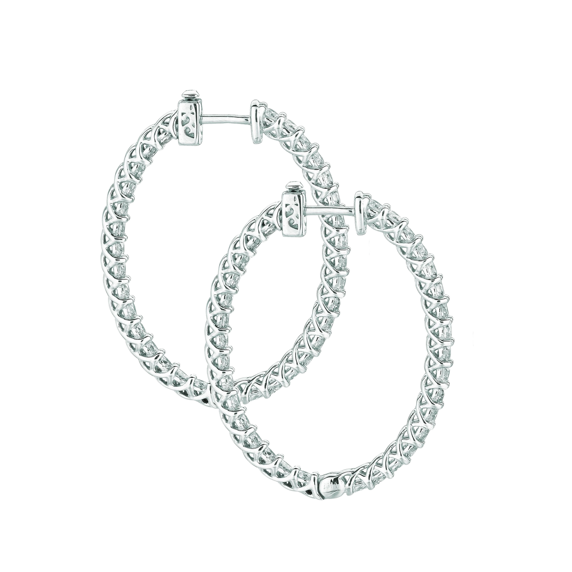 7 Pointer Oval Shape Hoop Earrings 4.52 Carats 14K White Natural Earth Mined Diamond