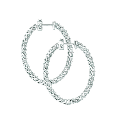 7 Pointer Oval Shape Hoop Earrings 4.52 Carats 14K White Natural Earth Mined Diamond