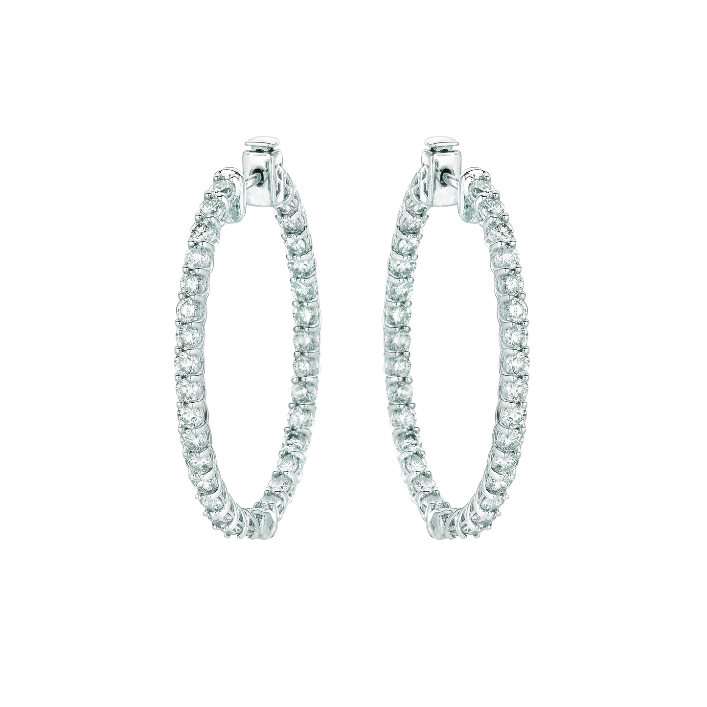 7 Pointer Oval Shape Hoop Earrings 4.52 Carats 14K White Natural Earth Mined Diamond
