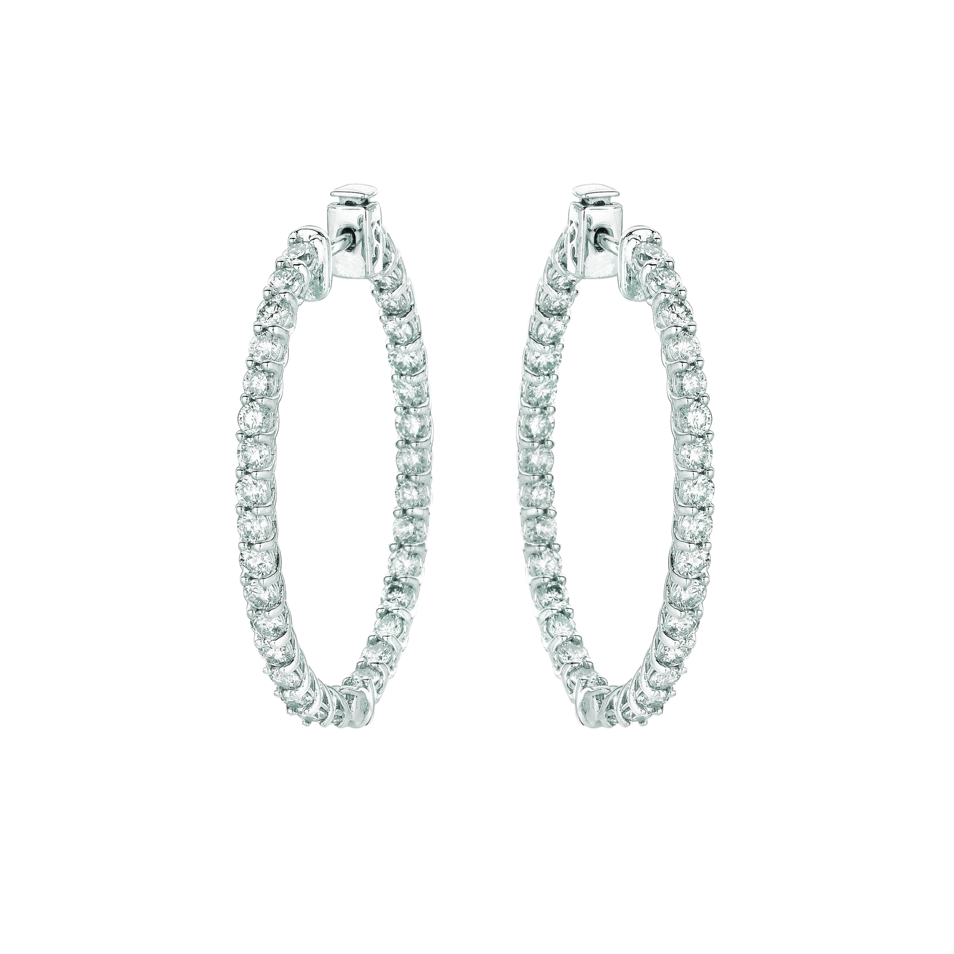 7 Pointer Oval Shape Hoop Earrings 4.52 Carats 14K White Natural Earth Mined Diamond