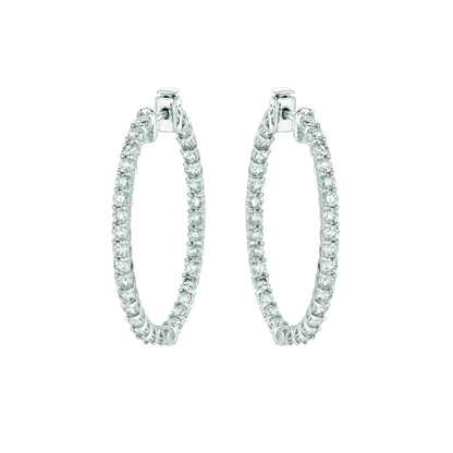 7 Pointer Oval Shape Hoop Earrings 4.52 Carats 14K White Natural Earth Mined Diamond