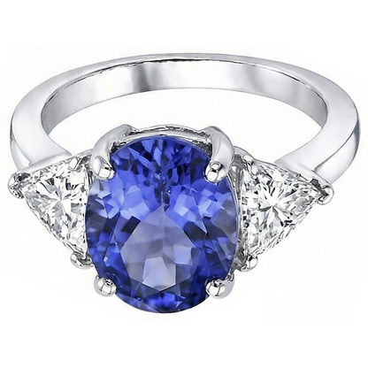 8.01 Carats Oval Tanzanite Natural Earth Mined Diamond Three Stone Anniversary Ring