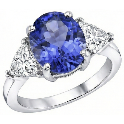 8.01 Carats Oval Tanzanite Natural Earth Mined Diamond Three Stone Anniversary Ring