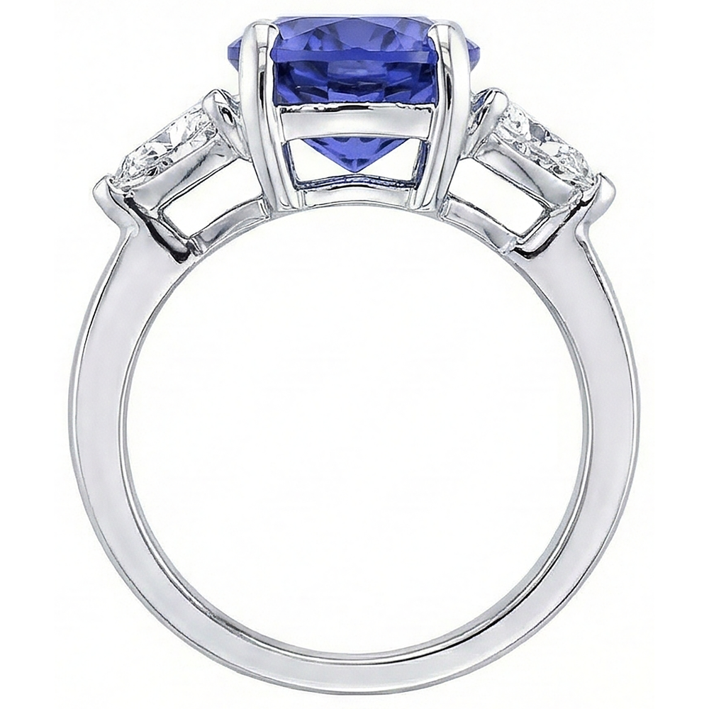 8.01 Carats Oval Tanzanite Natural Earth Mined Diamond Three Stone Anniversary Ring