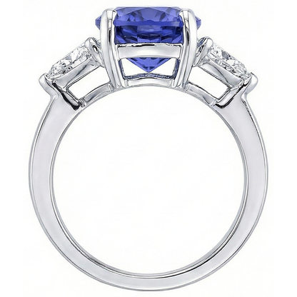 8.01 Carats Oval Tanzanite Natural Earth Mined Diamond Three Stone Anniversary Ring