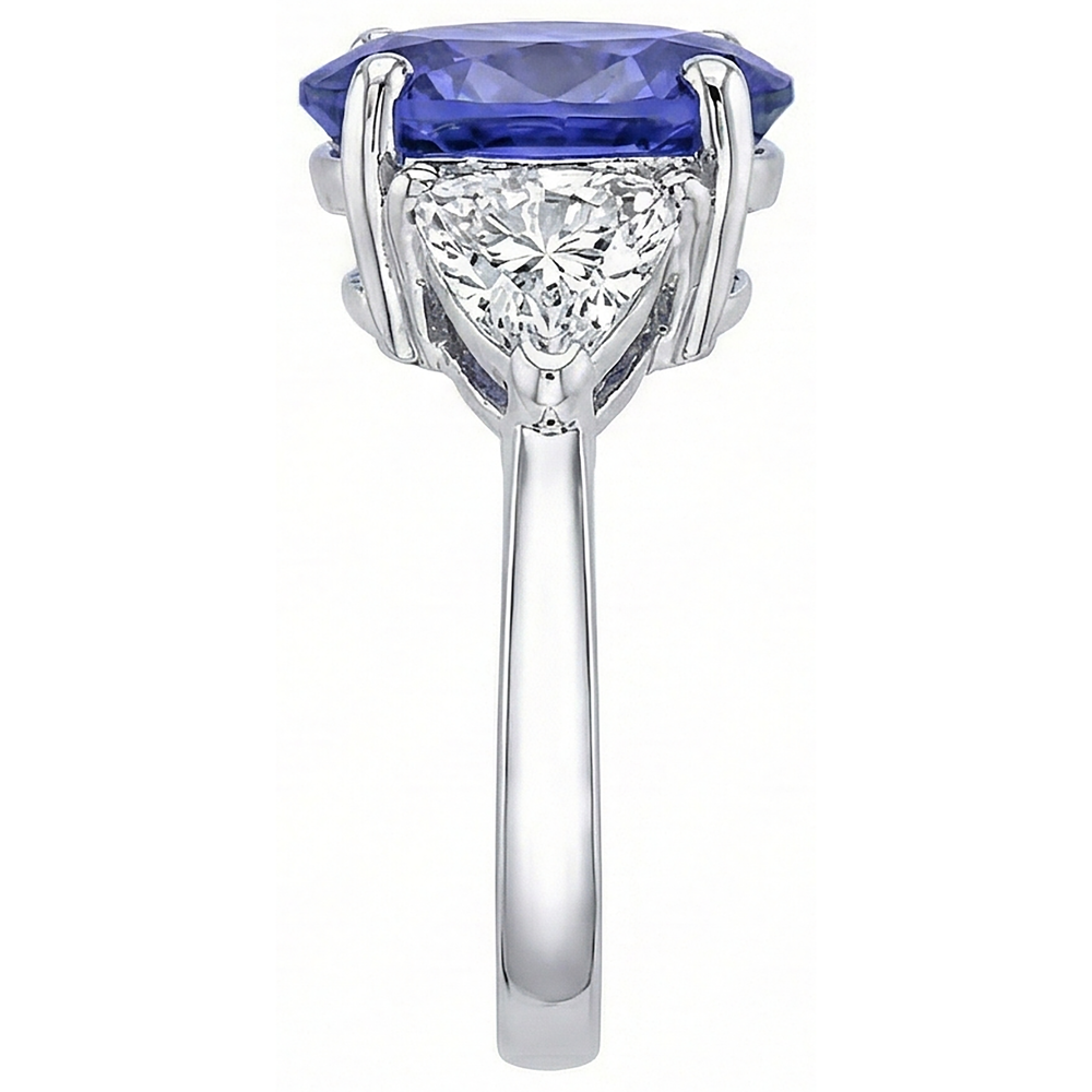 8.01 Carats Oval Tanzanite Natural Earth Mined Diamond Three Stone Anniversary Ring