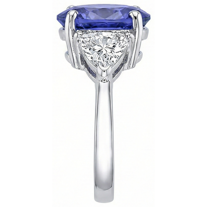 8.01 Carats Oval Tanzanite Natural Earth Mined Diamond Three Stone Anniversary Ring