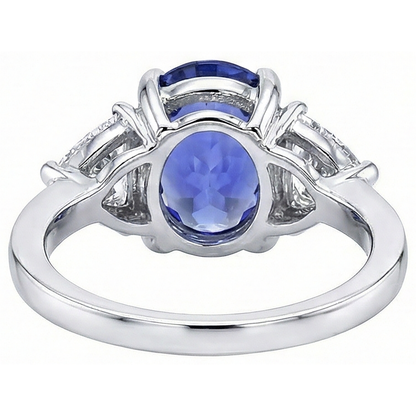 8.01 Carats Oval Tanzanite Natural Earth Mined Diamond Three Stone Anniversary Ring