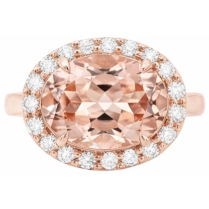 8.10 Ct Morganite Fancy Ring With Natural Earth Mined Diamonds Rose Gold 14K