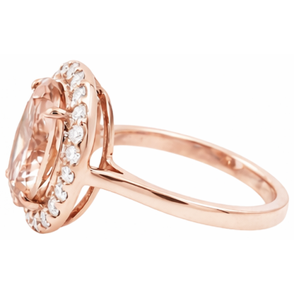 8.10 Ct Morganite Fancy Ring With Natural Earth Mined Diamonds Rose Gold 14K