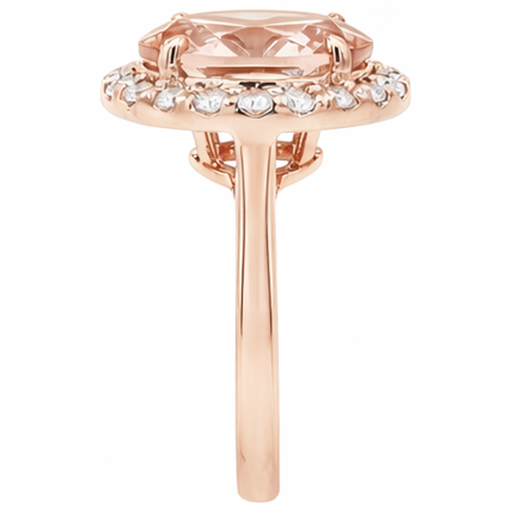 8.10 Ct Morganite Fancy Ring With Natural Earth Mined Diamonds Rose Gold 14K