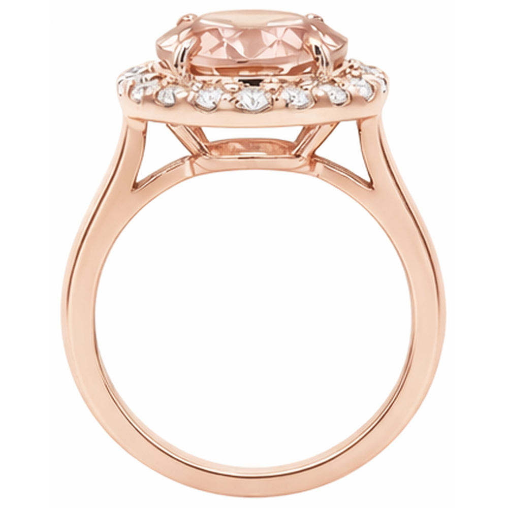 8.10 Ct Morganite Fancy Ring With Natural Earth Mined Diamonds Rose Gold 14K
