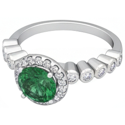 8.15 Carats Round Cut Green Emerald GIA With Natural Earth Mined Diamonds Wedding Ring 14K WG