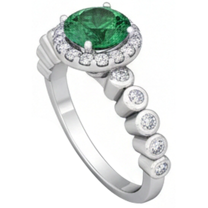 8.15 Carats Round Cut Green Emerald GIA With Natural Earth Mined Diamonds Wedding Ring 14K WG