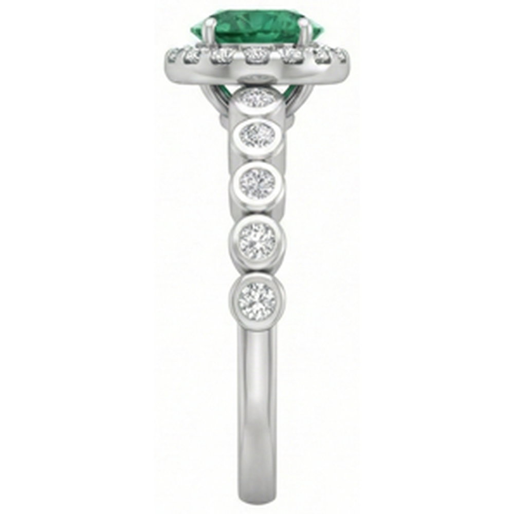 8.15 Carats Round Cut Green Emerald GIA With Natural Earth Mined Diamonds Wedding Ring 14K WG