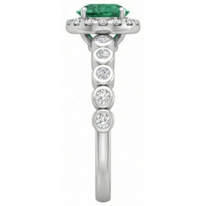 8.15 Carats Round Cut Green Emerald GIA With Natural Earth Mined Diamonds Wedding Ring 14K WG