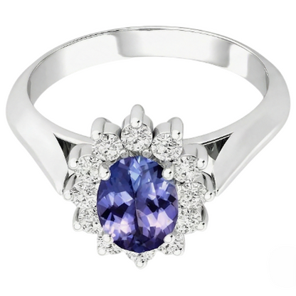 8.25 Carats Tanzanite With Natural Earth Mined Diamonds Wedding Ring White Gold 14K