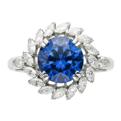8.25 Ct. Big Sri Lanka Color Sapphire And Marquise IGI CERTIFIED Diamonds Ring