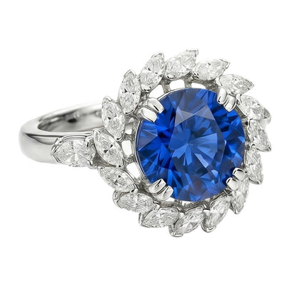 8.25 Ct. Big Sri Lanka Color Sapphire And Marquise IGI CERTIFIED Diamonds Ring