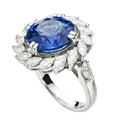 8.25 Ct. Big Sri Lanka Color Sapphire And Marquise IGI CERTIFIED Diamonds Ring