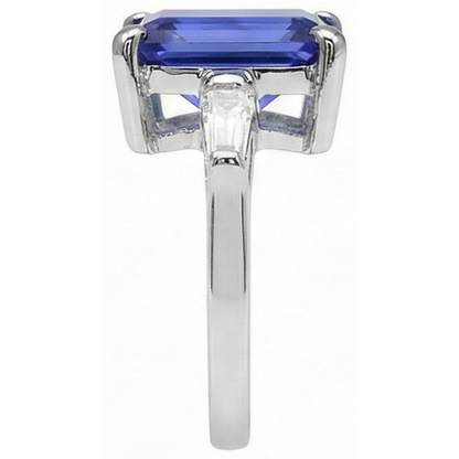 Natural Real ( Not Lab Grown )  8.30 Carats Emerald Cut Tanzanite & Baguettes Engagement Ring
