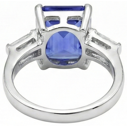 Natural Real ( Not Lab Grown )  8.30 Carats Emerald Cut Tanzanite & Baguettes Engagement Ring