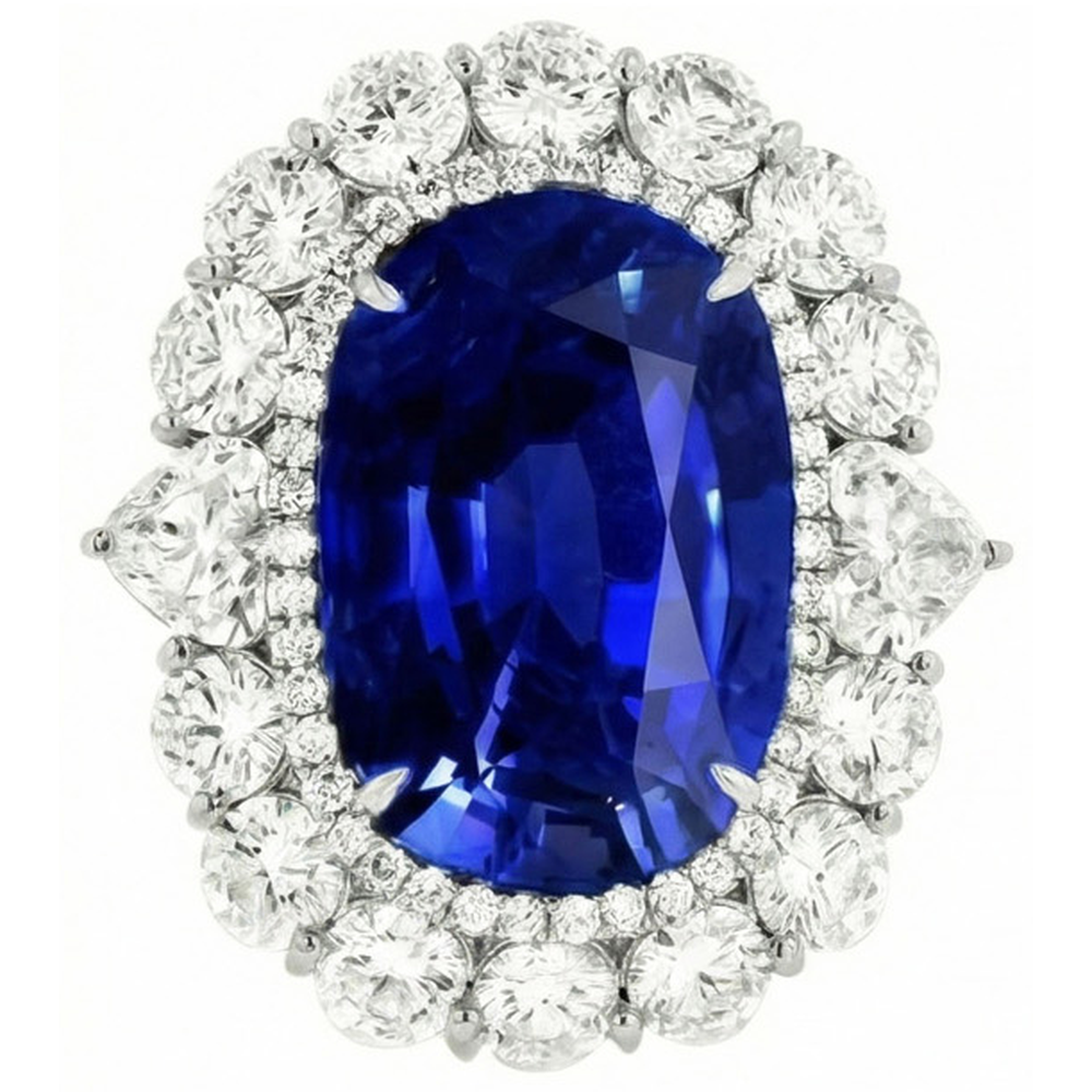 8.50 Carats Blue Sapphire Natural Earth Mined Diamond Wedding Ring White Gold 14K