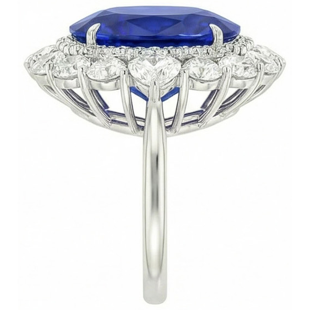 8.50 Carats Blue Sapphire Natural Earth Mined Diamond Wedding Ring White Gold 14K