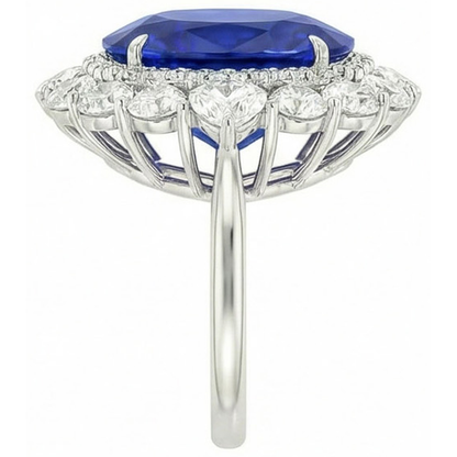 8.50 Carats Blue Sapphire Natural Earth Mined Diamond Wedding Ring White Gold 14K