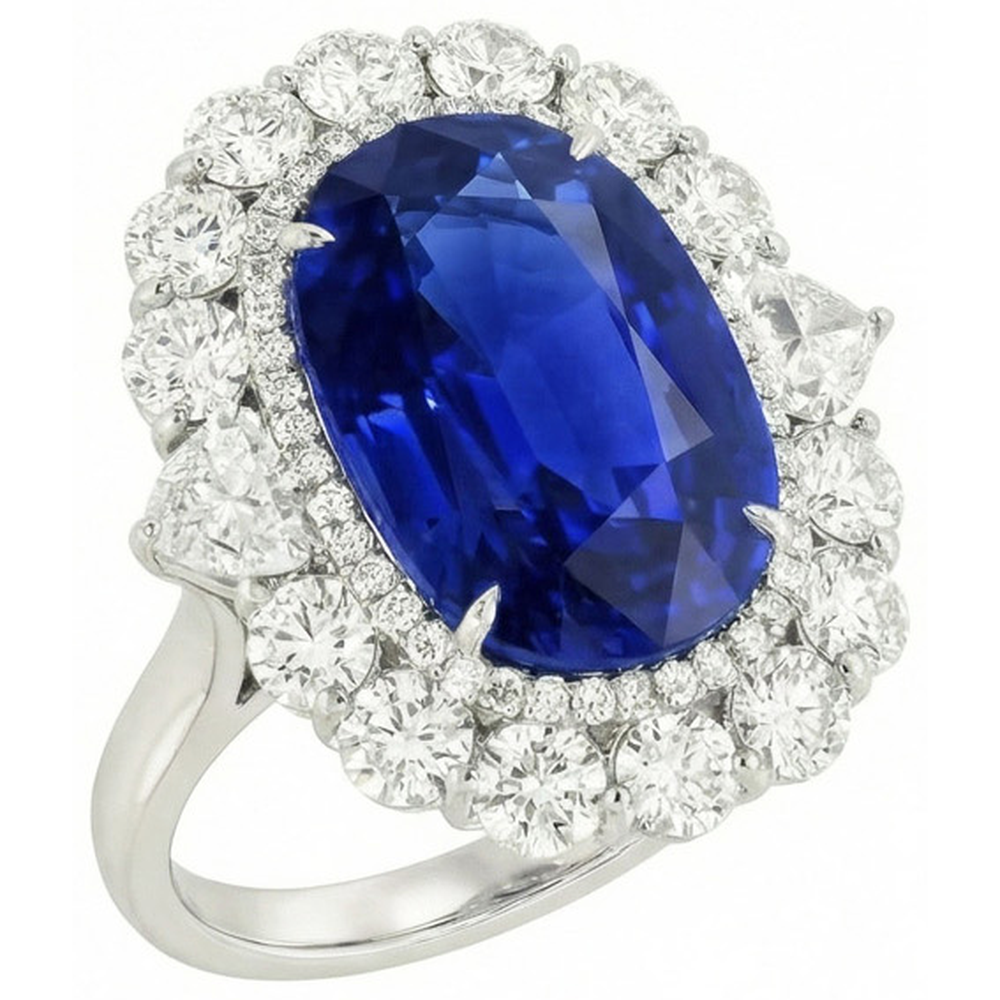 8.50 Carats Blue Sapphire Natural Earth Mined Diamond Wedding Ring White Gold 14K
