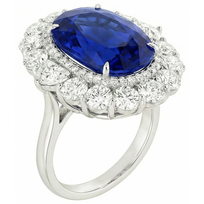 8.50 Carats Blue Sapphire Natural Earth Mined Diamond Wedding Ring White Gold 14K