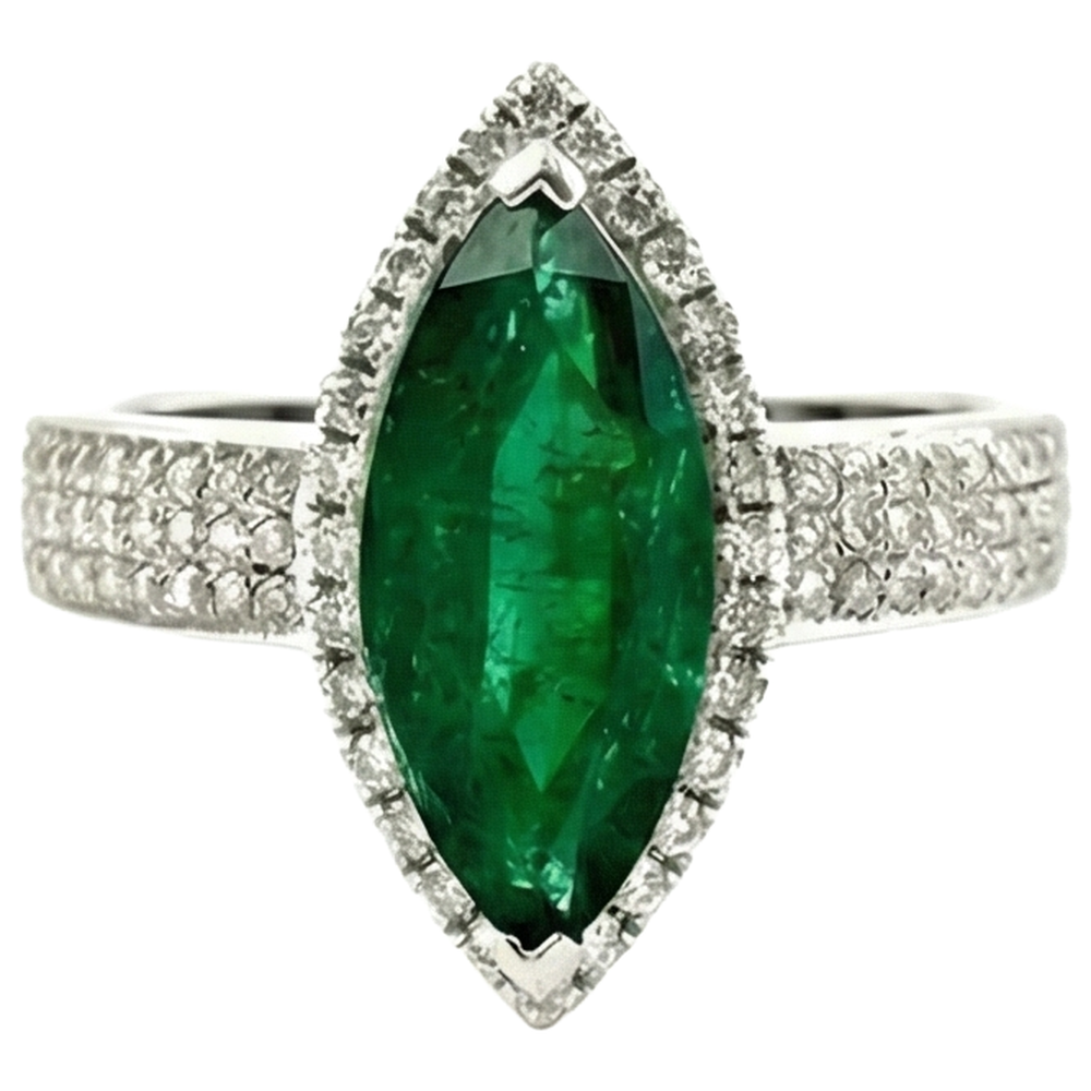 8.50 Carats Green Emerald With Natural Earth Mined Diamond Ring White Gold Fine Jewelry