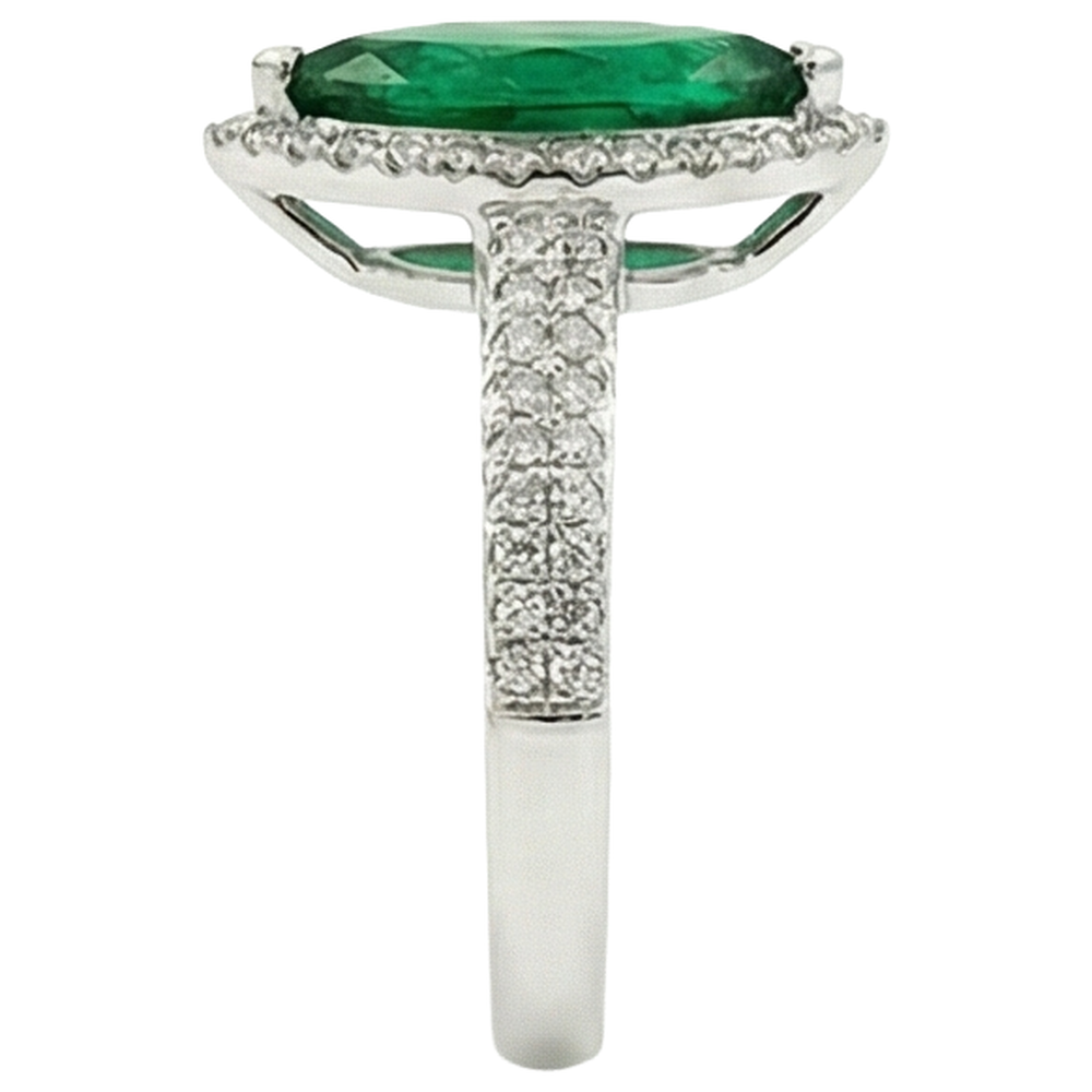 8.50 Carats Green Emerald With Natural Earth Mined Diamond Ring White Gold Fine Jewelry