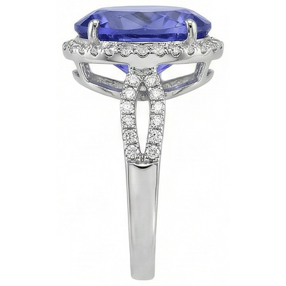 8.65 Ct. Wedding Ring AAA Oval Tanzanite And Round Natural Earth Mined Diamonds